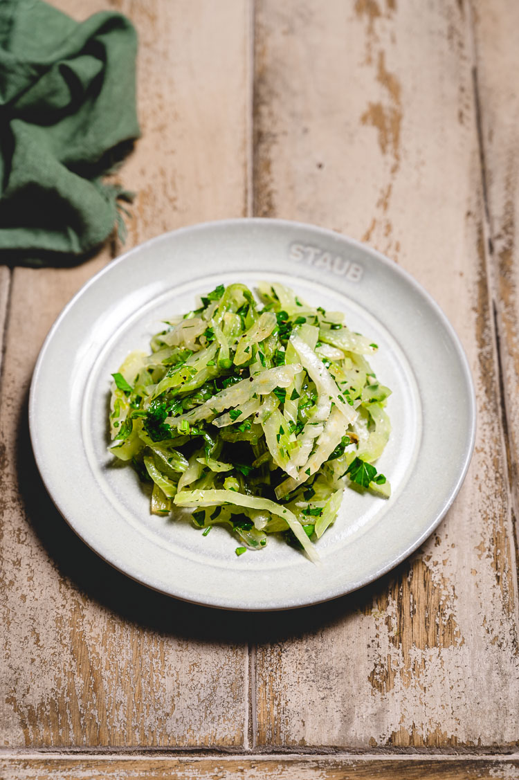 marinated celery salad on a plate