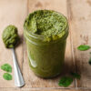 jar of homemade vegan pesto