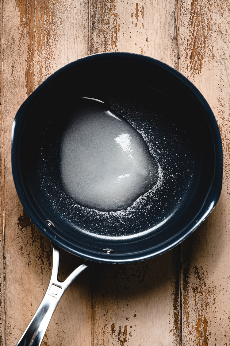 sugar and water in saucepan