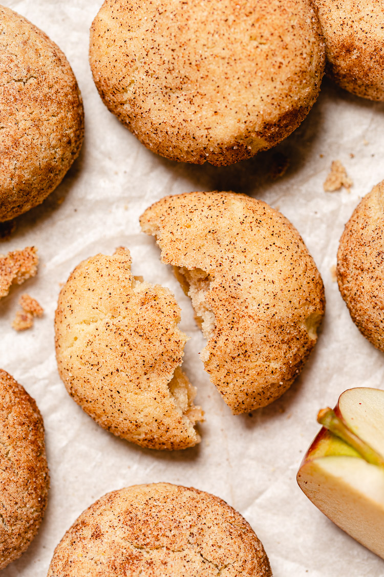 flatlay of apple pie snickerdoodle broken in half