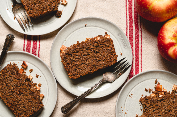 slices of vegan apple bread on plates