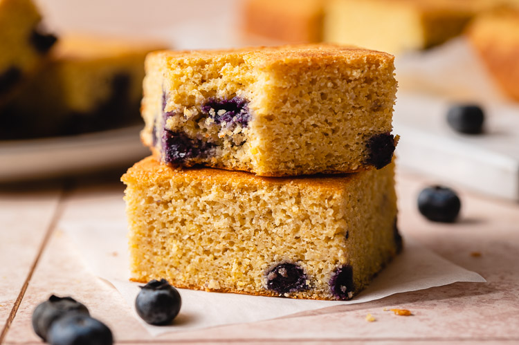 stack of blueberry cornbread