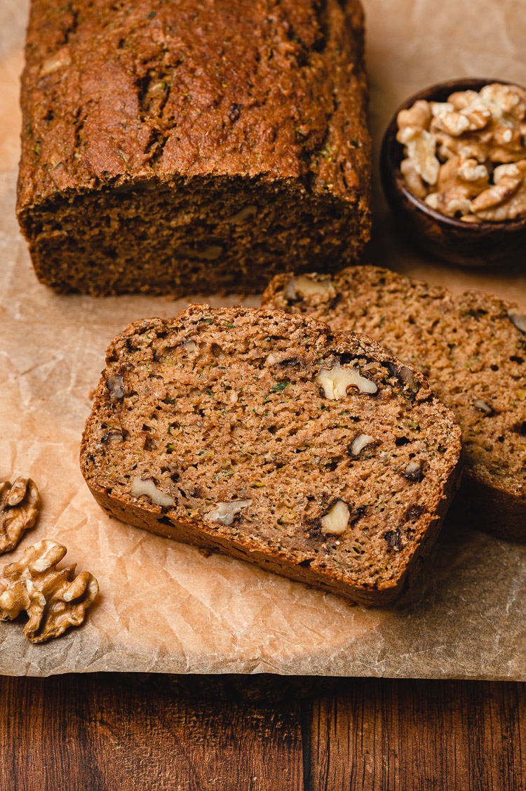 zucchini bread slice close up