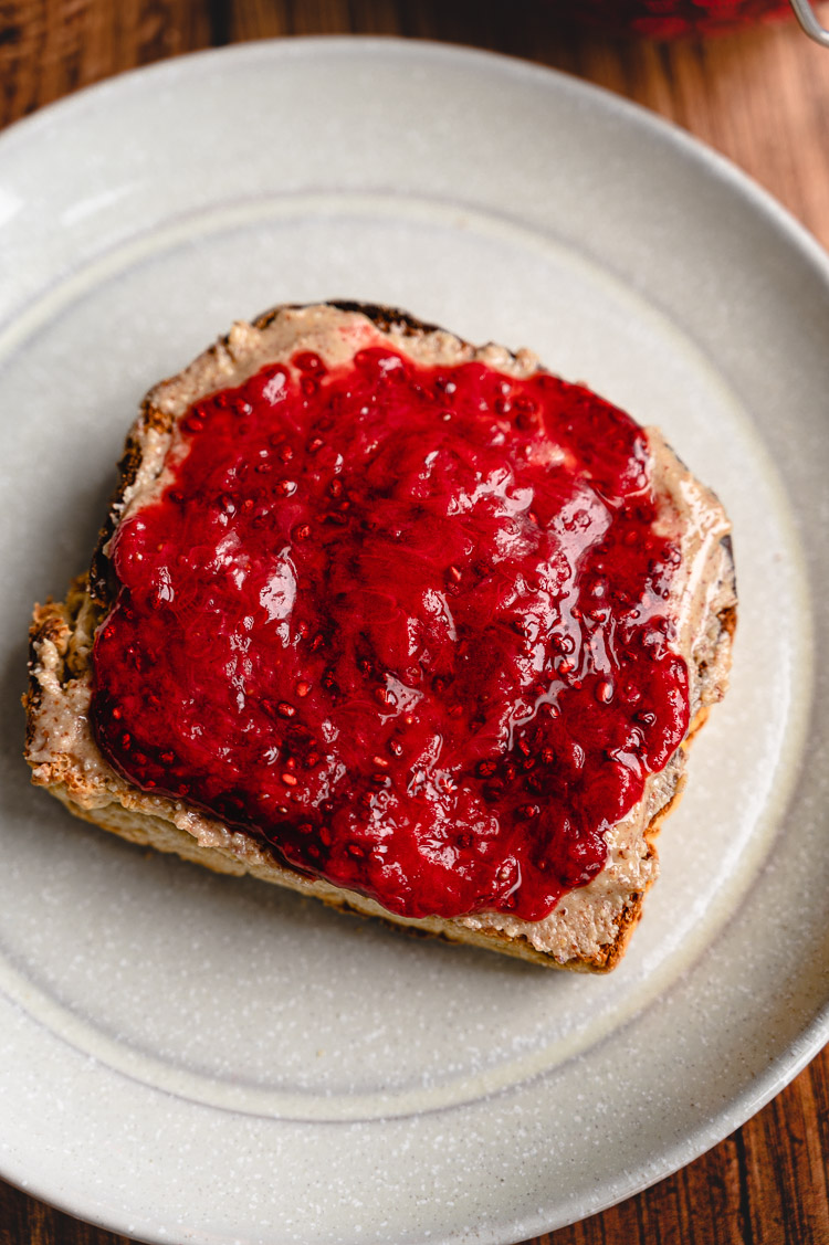 peanut butter toast with chia jam