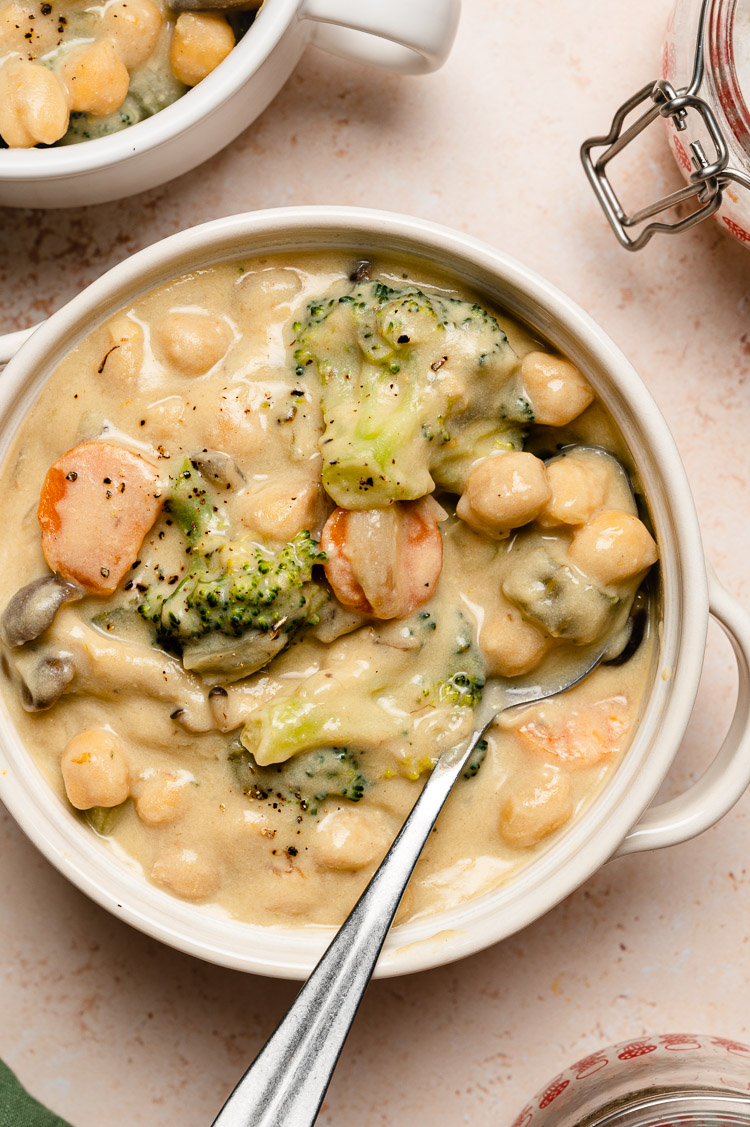 soy milk cream stew overhead close up