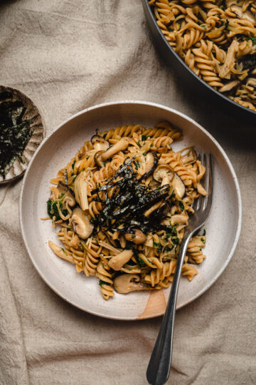 bowl of japanese mushroom pasta