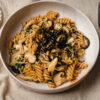 mushroom pasta in a bowl