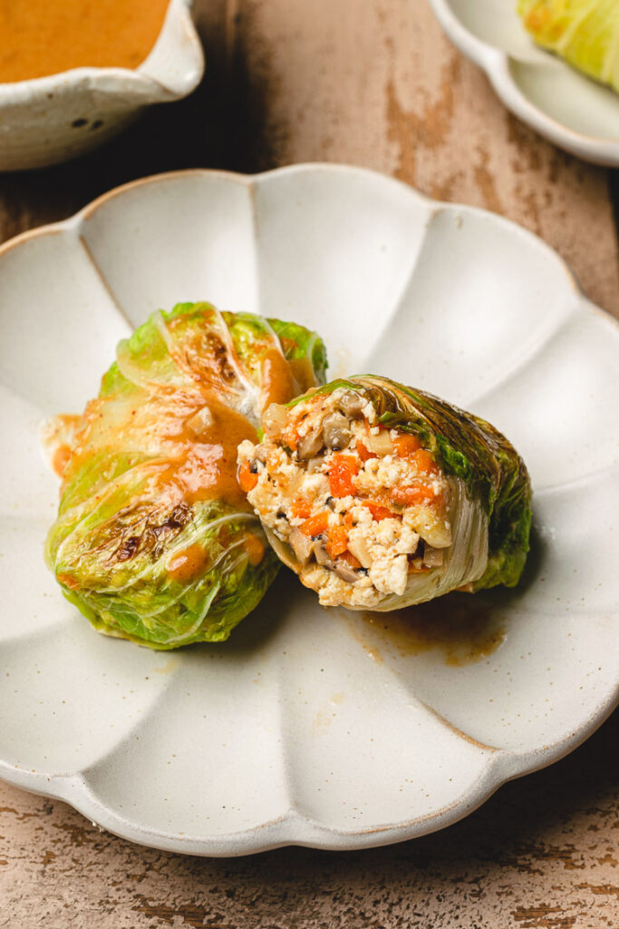 Tofu Cabbage Rolls with Peanut Sauce Ellie Likes Cooking