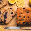 blueberry lemon okara bread cut into slices