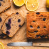 blueberry lemon okara bread cut into slices