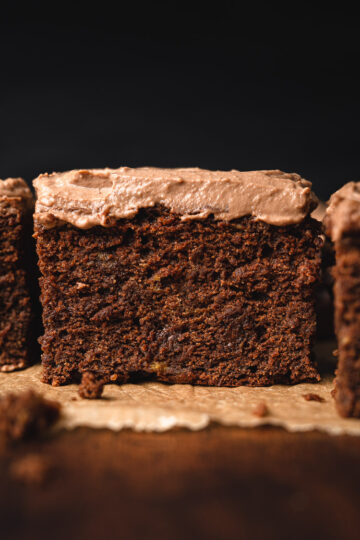 chocolate banana snack cake cross section close up