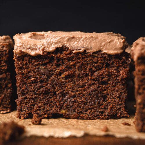 chocolate banana snack cake cross section close up