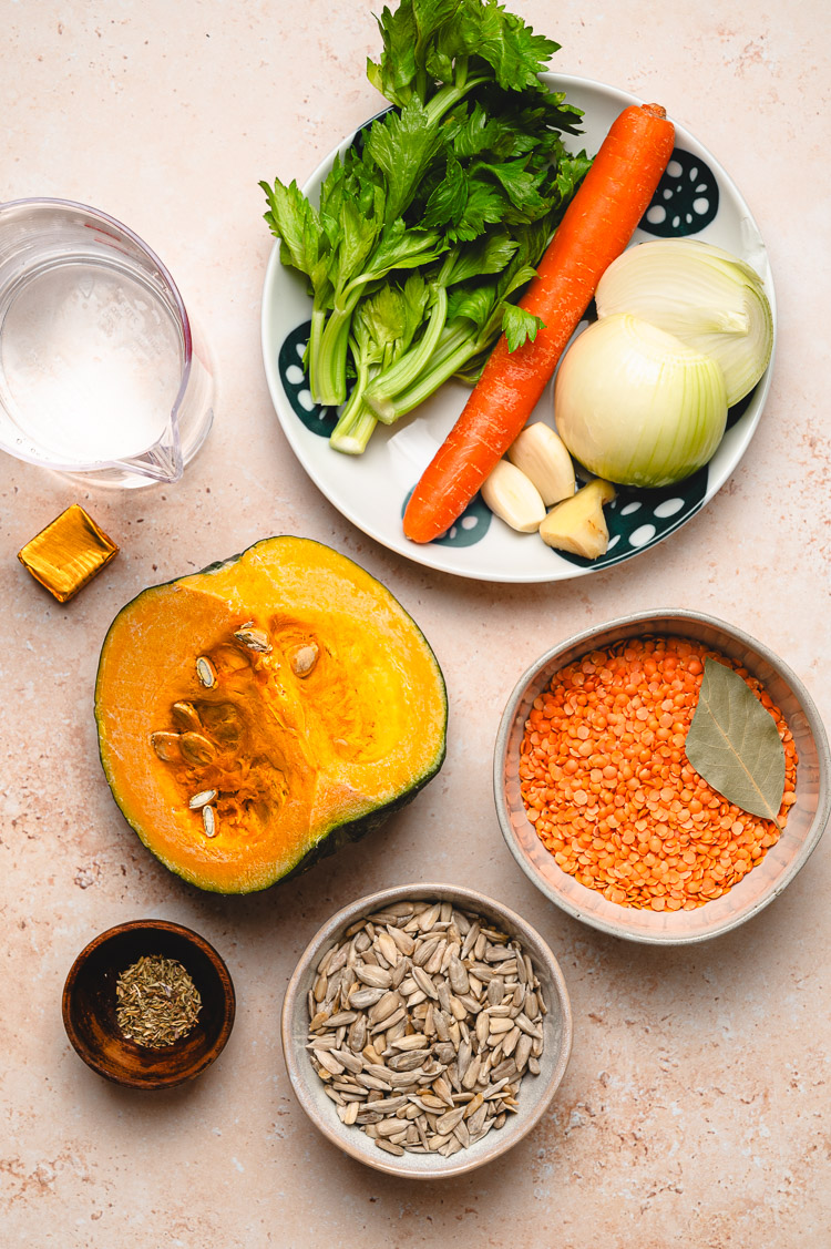 red lentil kabocha soup ingredients