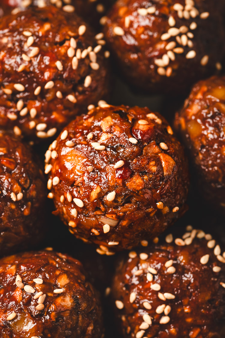 close up of vegan meatballs