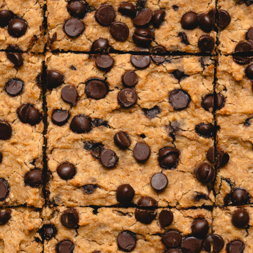 overhead close up of homemade chickpea blondies