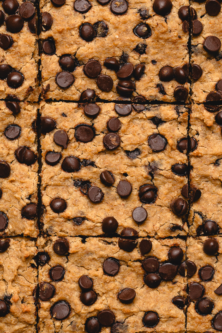 overhead close up of homemade chickpea blondies