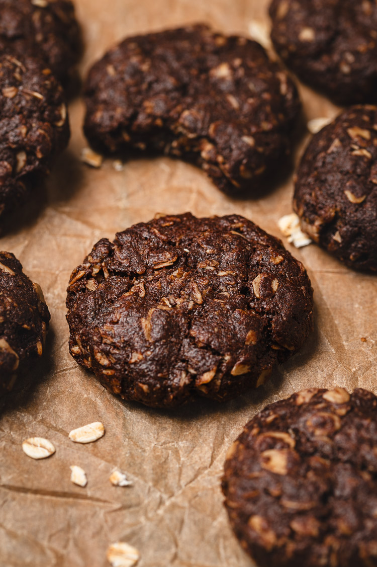 chocolate oatmeal cookies on parchment paper