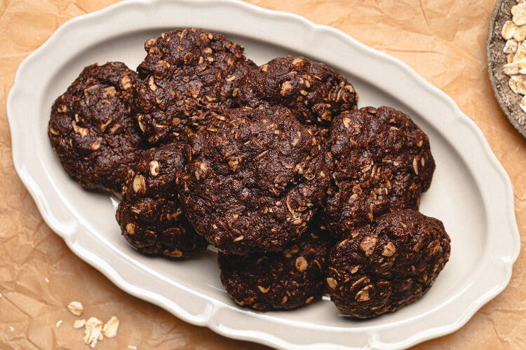 chocolate oatmeal cookies on a serving platter
