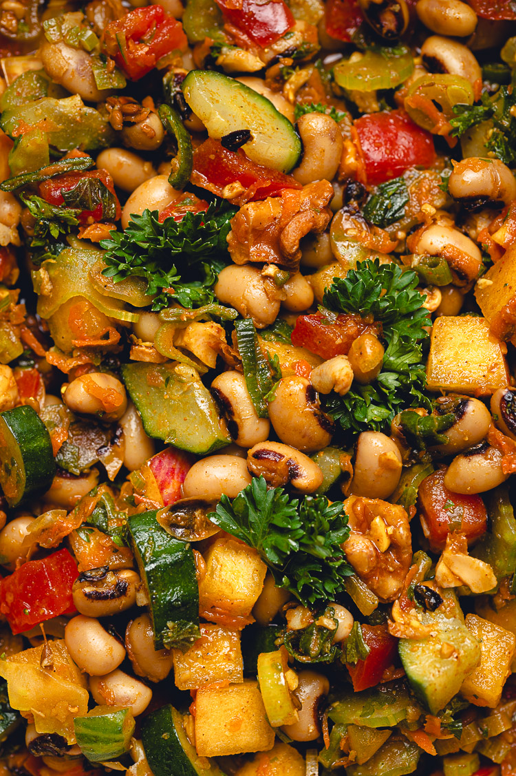 spiced bean salad close up