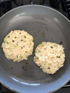 okonomiyaki batter cooking in pan