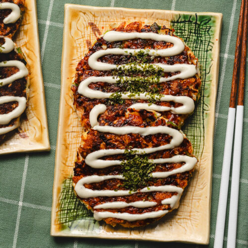 vegan okonomiyaki on plates