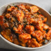 sweet and sour tofu in serving bowl