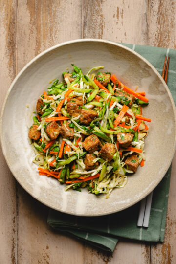 peanut tempeh salad in a bowl