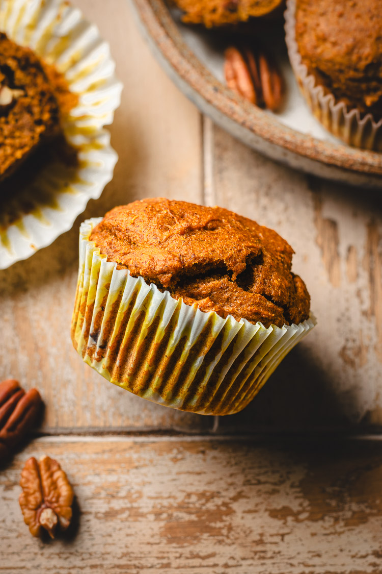 vegan pumpkin muffin on its side