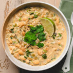 vegan white chili in a bowl