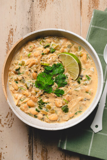 vegan white chili in a bowl