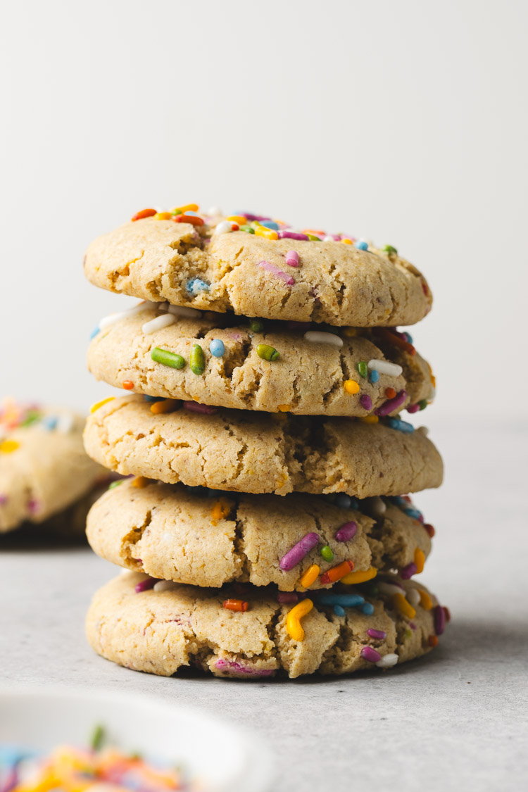 stack of vegan funfetti cookies