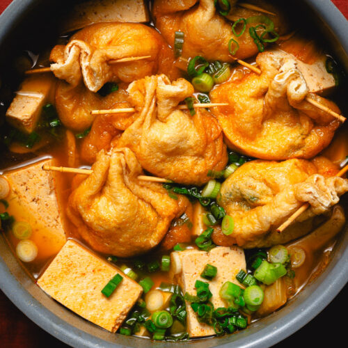 mochi kinchaku stew in pot