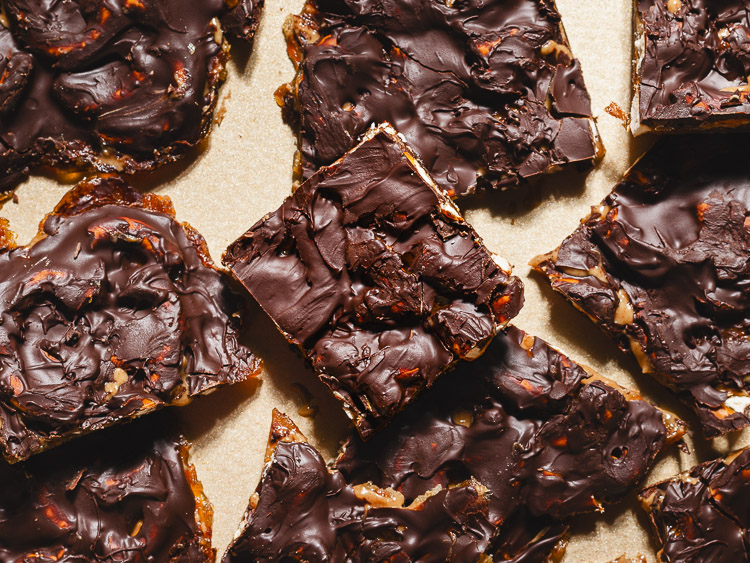 pretzel date bark cut into pieces