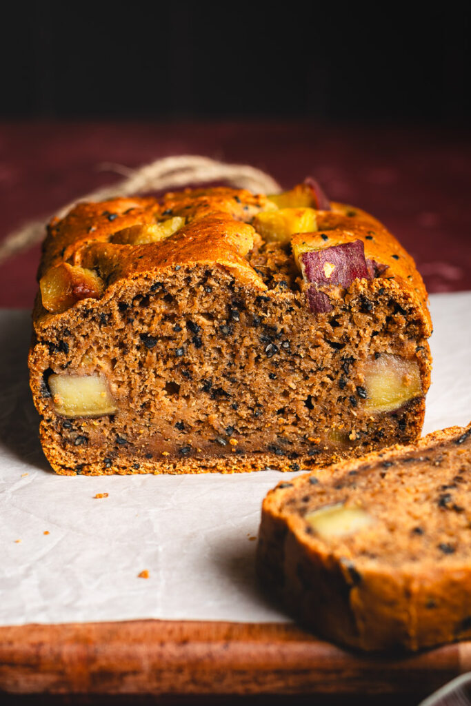japanese sweet potato bread cut in half