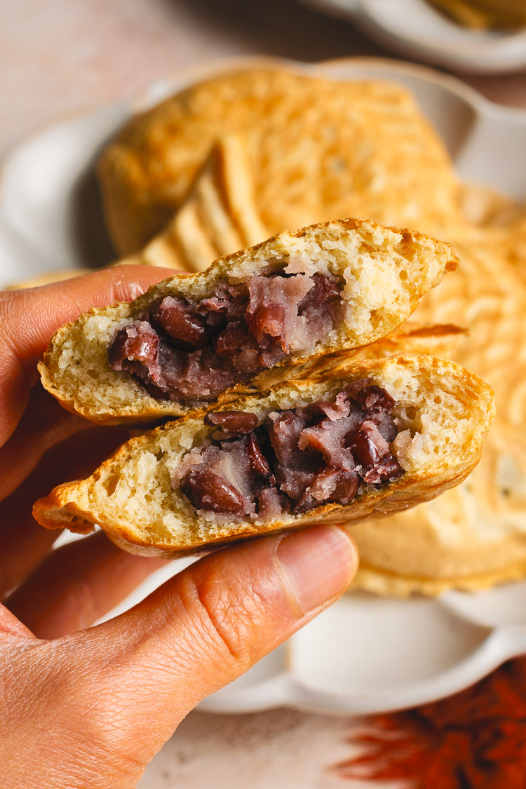 vegan taiyaki broken in half