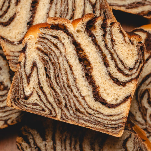 japanese chocolate marble bread slices close up