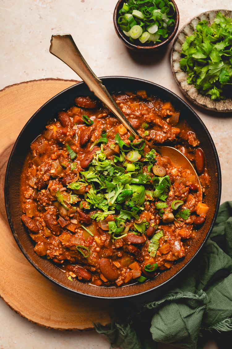 bowl of meaty vegan chili