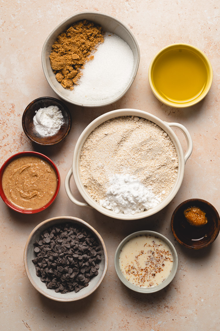 ingredients for miso olive oil chocolate chip cookies