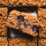 blueberry banana coffee cake slices close up