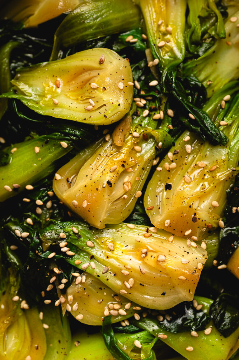 bok choy ginger stir fry close up