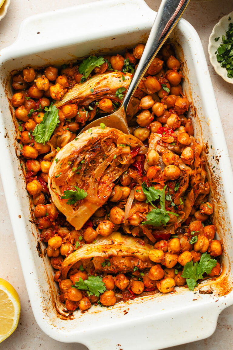 Oven-Braised Cabbage with Tomatoes and Chickpeas