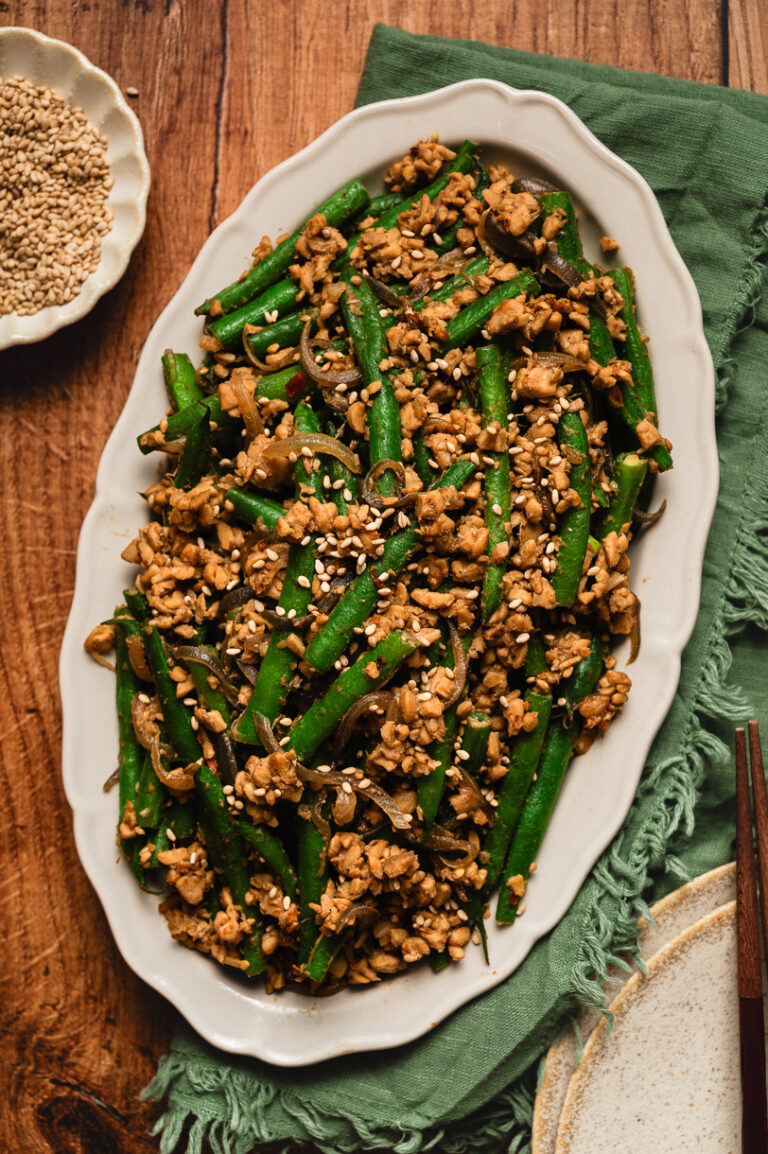 Green Bean Stir Fry with Minced Tempeh